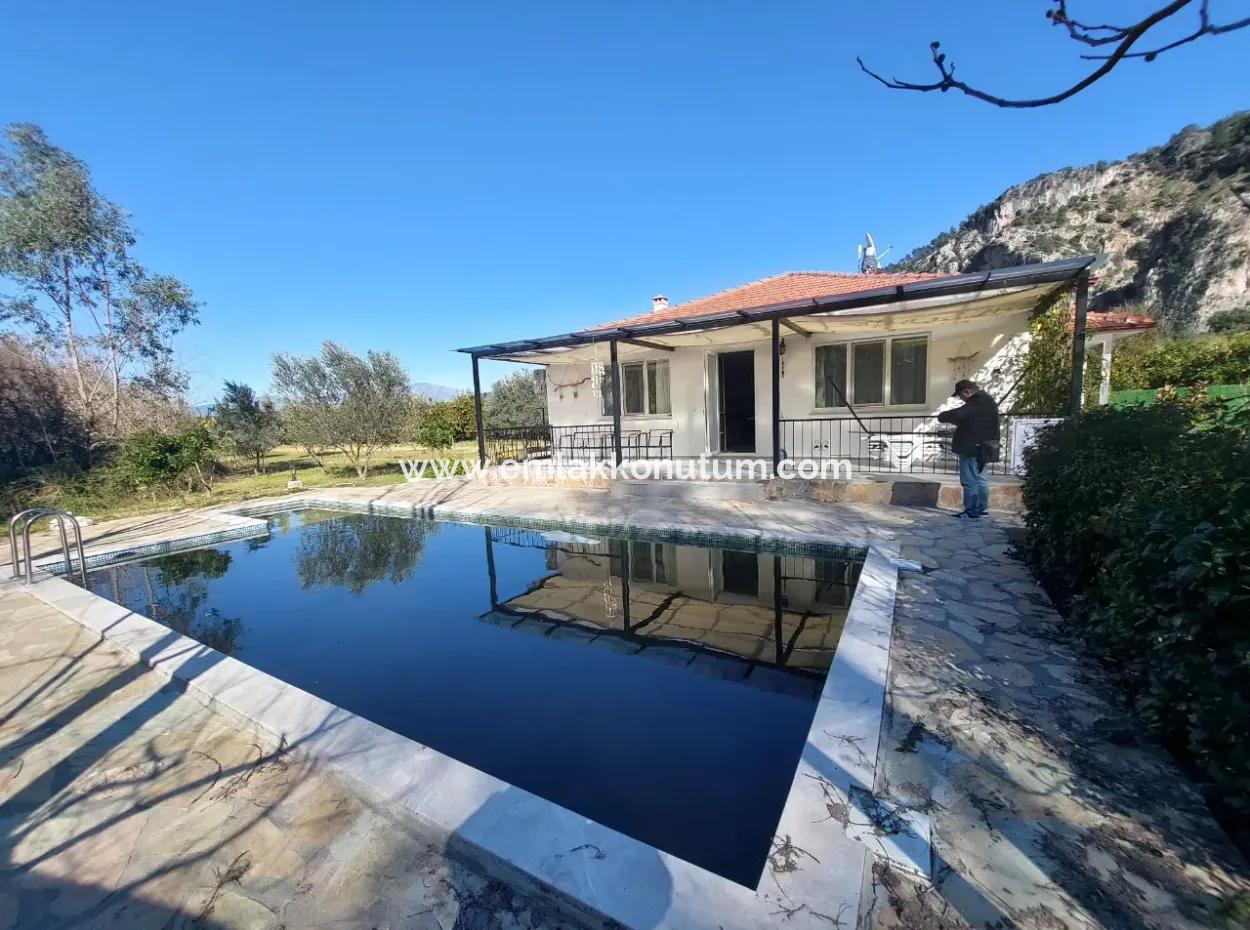 On 400 M2 Land In Ortaca Okçular, 100 M2 2 1 Detached Furnished House With Swimming Pool For Rent